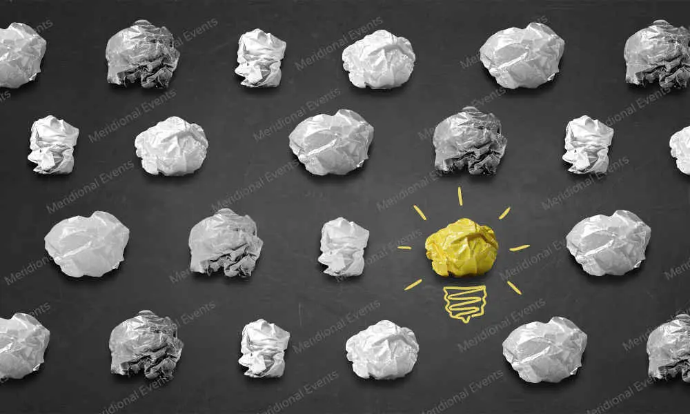 Inspiration, crumpled paper as sign for creativity work, excellence, training